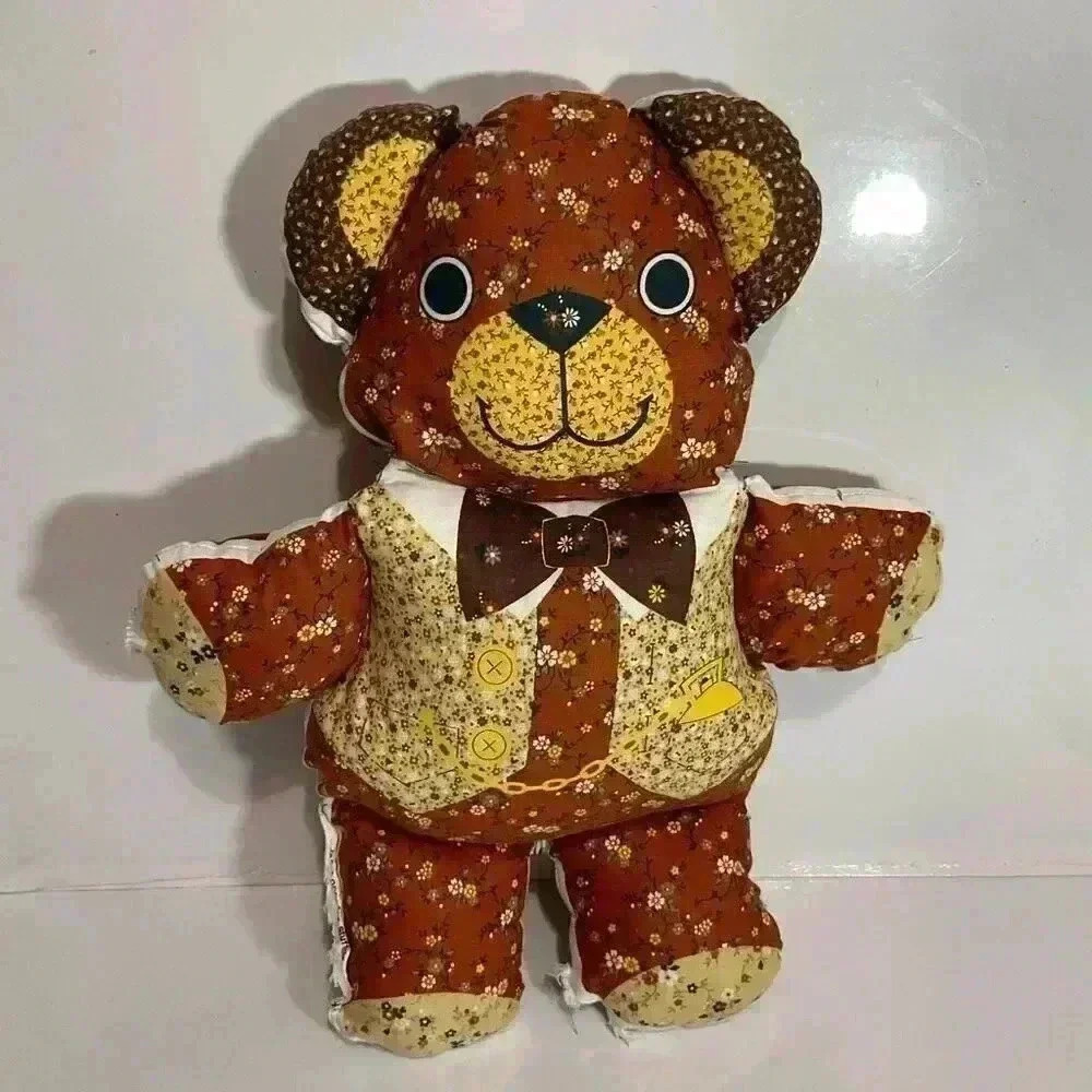 Vintage 1960-1970s Pillow Pal Teddy Bear, Patchwork Calico Floral